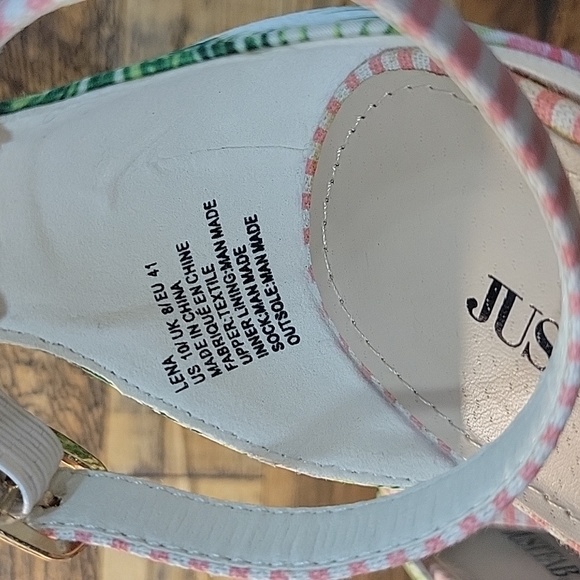 New, Wedge, Floral & Pink Stripe Print, Sandals, Size US 10 - Picture 7 of 8